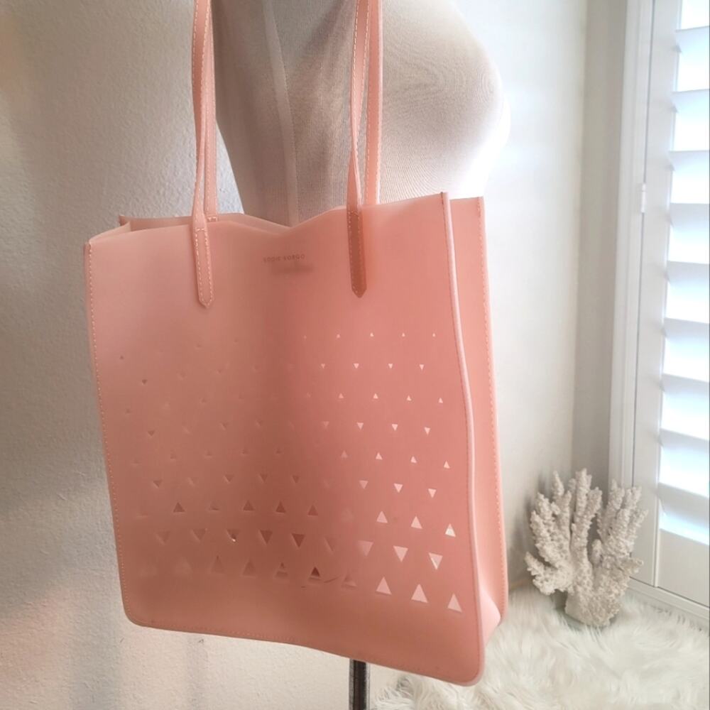 EDDIE BORGO Neiman Marcus Pink Geometric Laser Cut Jelly Tote Bag Open Top Y2K - Picture 8 of 16